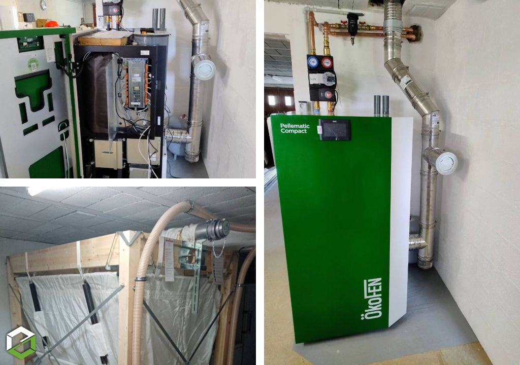 Consultez la chantier : installation d'une chaudière granulés de bois okofen compact  à chargement automatique
