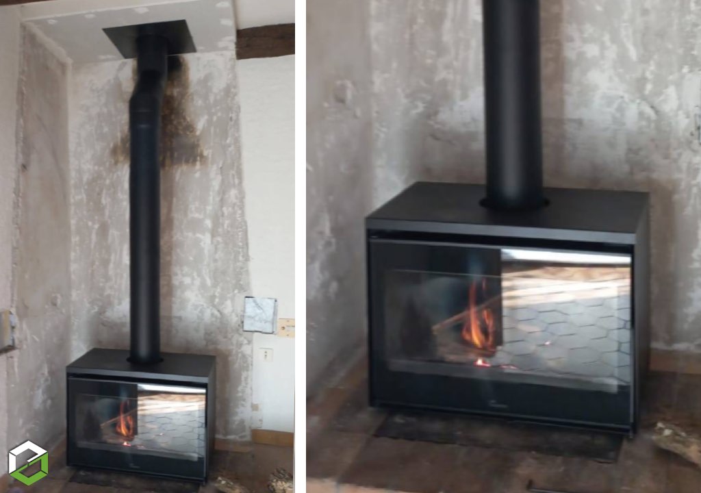Consultez la chantier : installation d'un poêle à bois avec des bûches de 60 cm de longueur - entreprise rge qualibois 