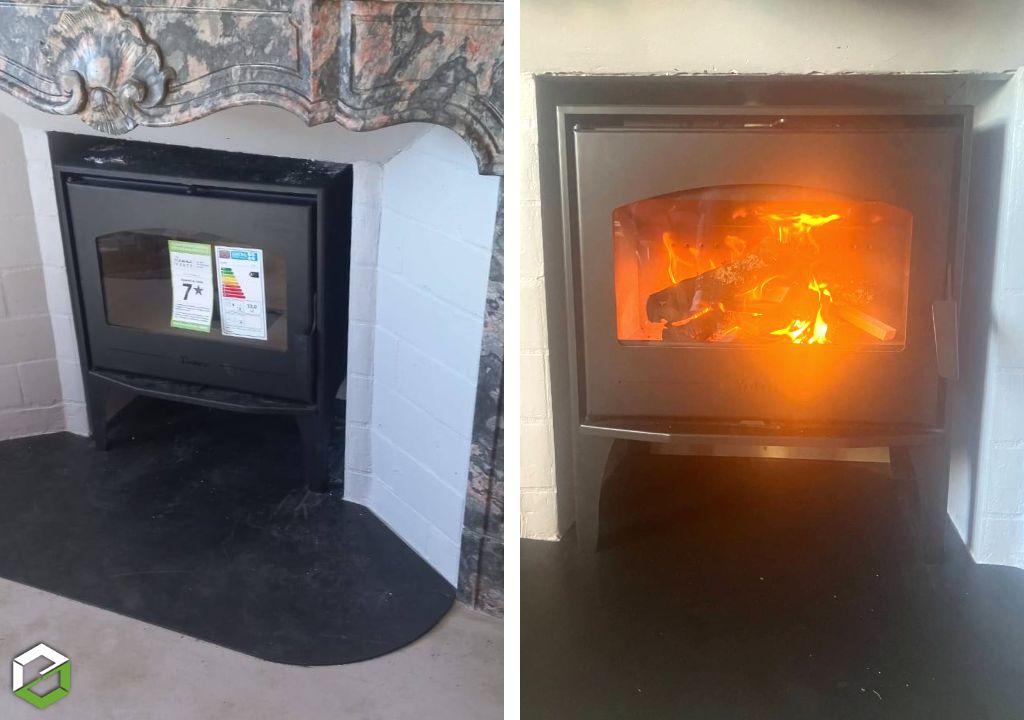 Consultez la chantier : installation d'un poêle à bois lacunza avec des bûches de 50 cm de longueur - entreprise rge qualibois 