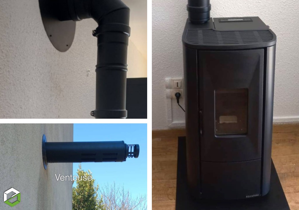Consultez la chantier : installation d’un poêle à granulés nordica modèle lina top noire de 7kw 