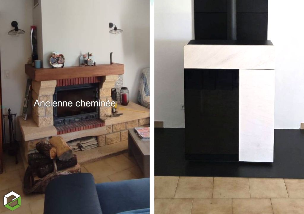 Installation d'un poêle à pellets Rika en remplacement d'une ancienne cheminée à bois