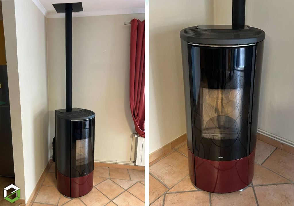 Installation d'un poêle à pellet Nobis avec conduit en diamètre 100 mm 