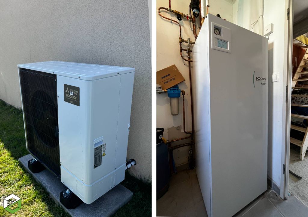 installation d'une pompe à chaleur air/eau mitsubishi avec création d'un réseau hydraulique et pose de radiateurs