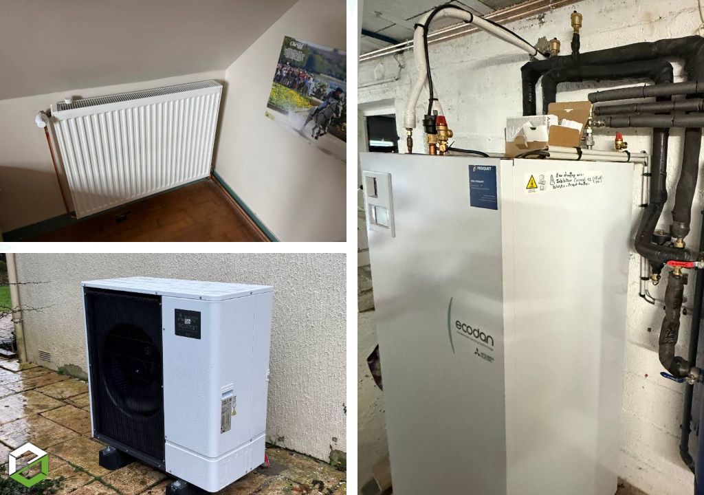 installation d'une pompe à chaleur mitsubishi et de 9 radiateurs
