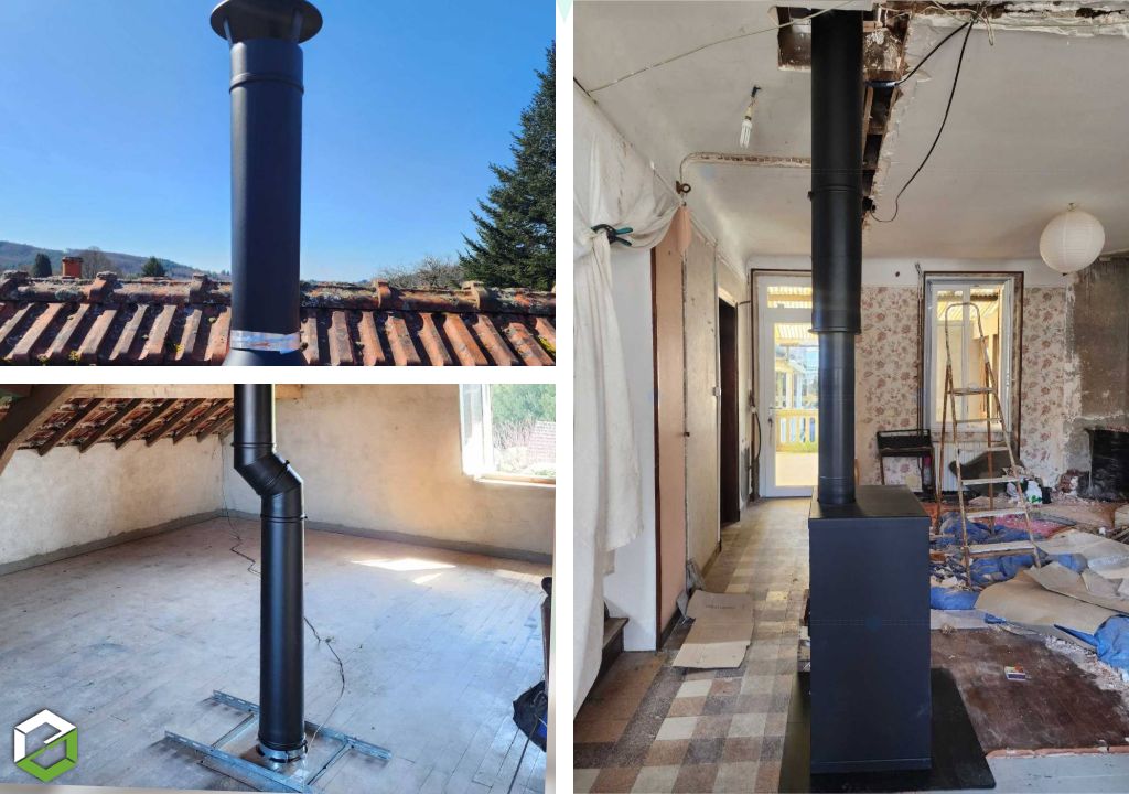 Installation d'un poêle à bois bûche ETNA Tixio 9kW
