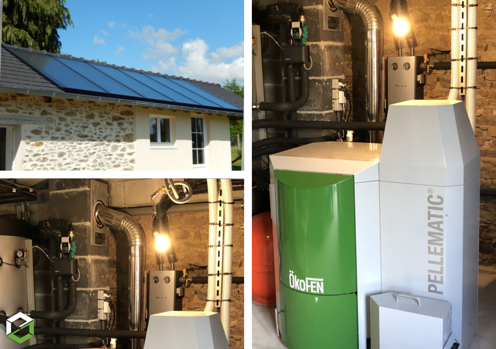 RGE QualiBois - Installation chaudière Ökofen à granulés de bois (pellets) avec panneaux solaires thermiques Viessmann-Haute Vienne (87)