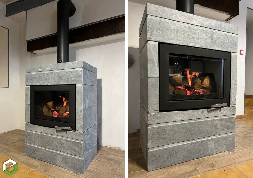 Ets Sardin Chauffage : Installation poêle de masse à accumulation LORFLAM XP68 - Entreprise RGE Qualibois