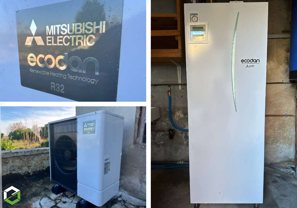 Installation d'une pompe à chaleur air/eau MITSUBISHI Ecodan en remplacement d'une chaudière fioul - Entreprise RGE QualiPAC
