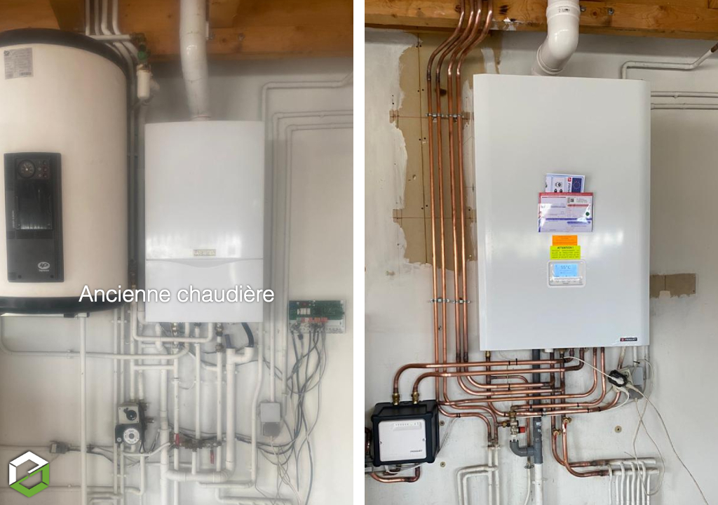 installation d'une chaudiere gaz de marque frisquet hydroconfort condensation visio 20 kw