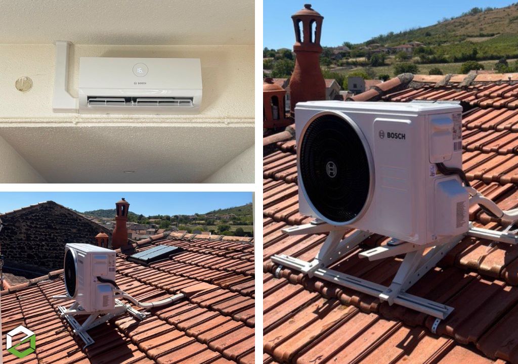 Consultez la chantier : installation et mise en service climatisation pac air-air bosch sur tuiles toiture