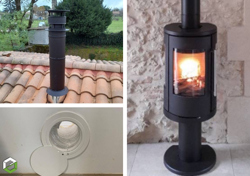 installation d 'un poêle à bois en toute sécurité . Entreprise RGE .