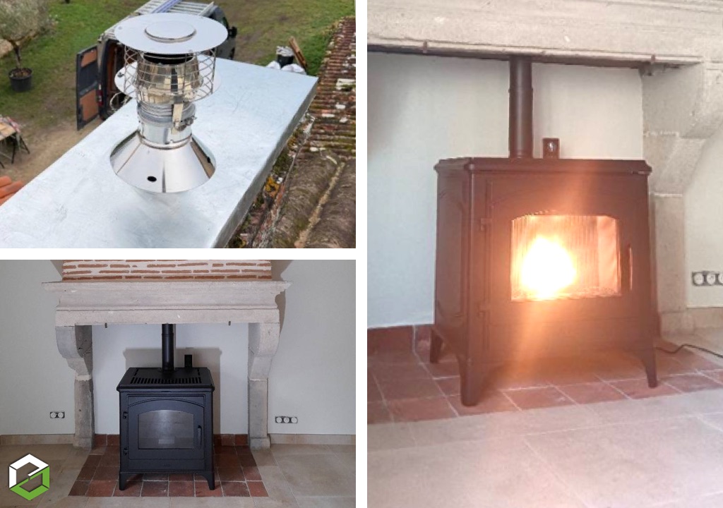 Installation du poêle à granulés MCZ Deco dans une cheminée . 