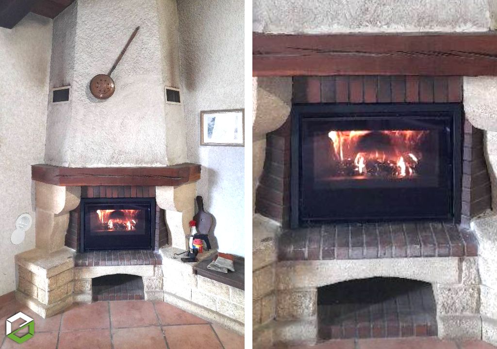 Installation d'un insert à bois Becafire dans une cheminée ouverte 