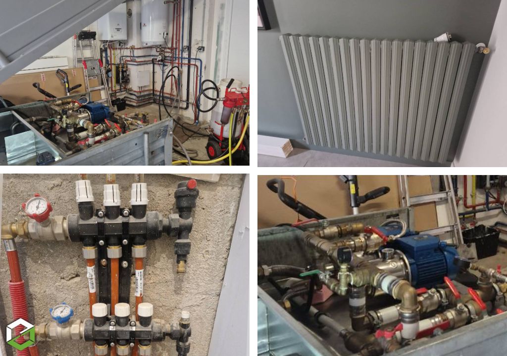 Consultez la chantier : désembouage plancher chauffant et circuit radiateur suite aux remplacements de nombreuses pièces chaudière