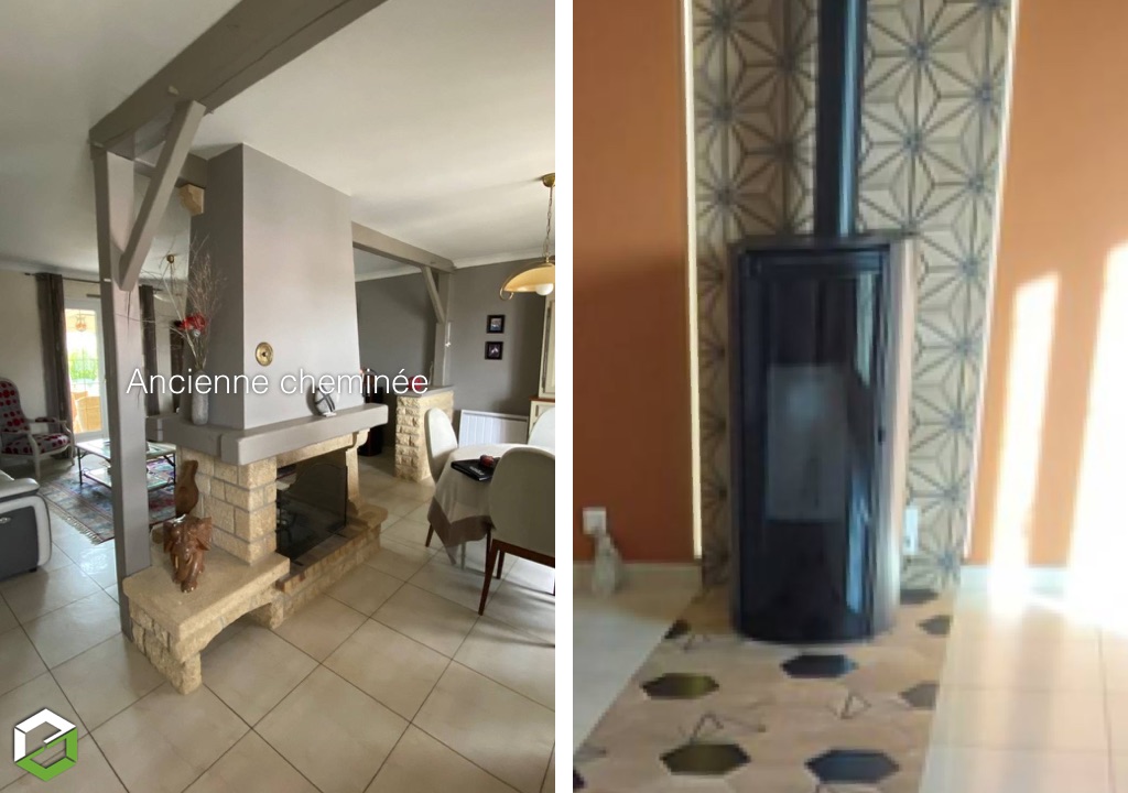 SARL BARRE OLIVIER : Revetement decoratif céramique et raccord carrelage suite remplacement d'une cheminée par un poêle à bois