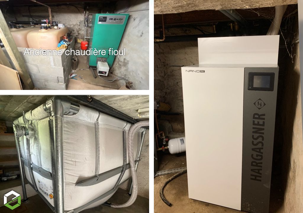 Consultez la chantier : installation d'une chaudière pellet hargassner nano-pk15 à ventouse