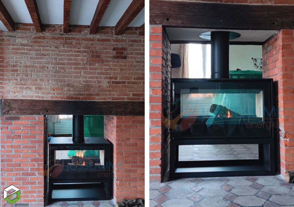 Consultez la chantier : installation d'un poêle à bois double face artense - rge qualibois
