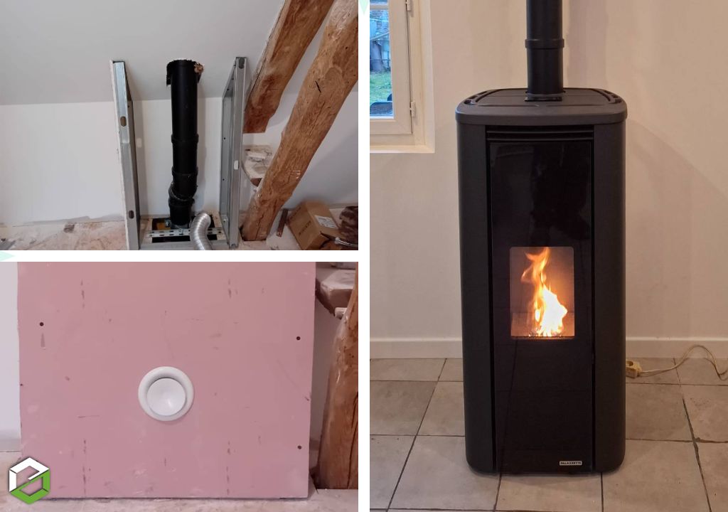 Consultez la chantier : installation d’un poêle à granulés avec diffusion de chaleur à l’étage 