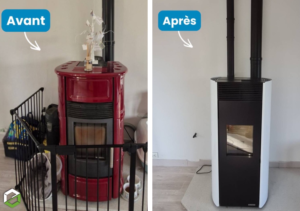Installation d’un poêle à granulés Palazetti avec 3 sorties d’air chaud