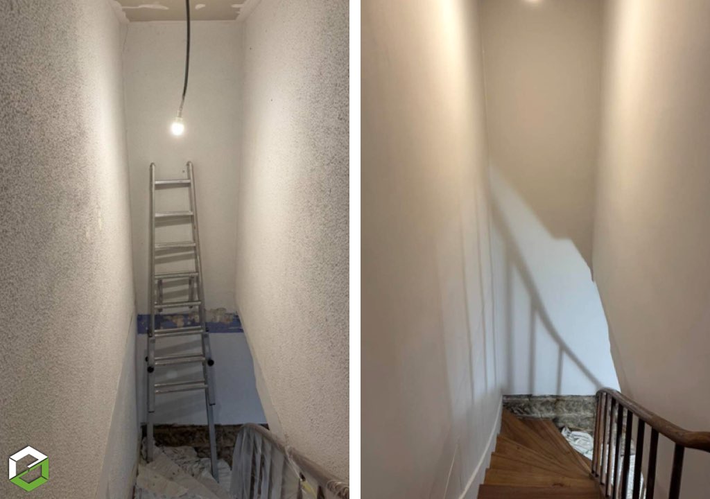 Rénovation d'une cage d'escalier - préparation, enduit, peinture