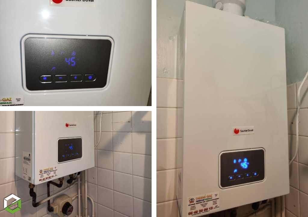 Installation d'un chauffe eau gaz Opalia F14 et station technique agréée Saunier Duval.
