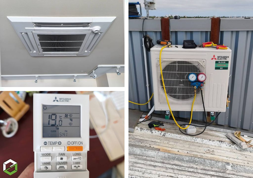 Fourniture et pose d'une climatisation tertiaire en cassette Mitsubishi Électric. Entreprise RGE QualiPAC