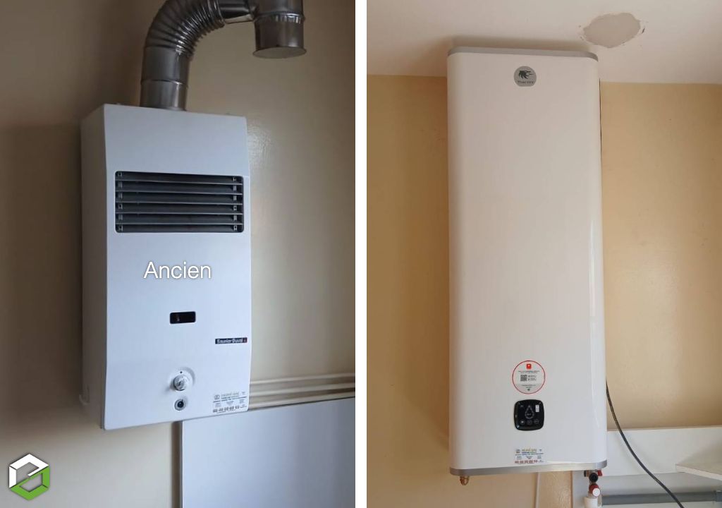 THERMI GAZ : Installation d'un chauffe eau électrique en remplacement d'un chauffe eau gaz Saunier Duval