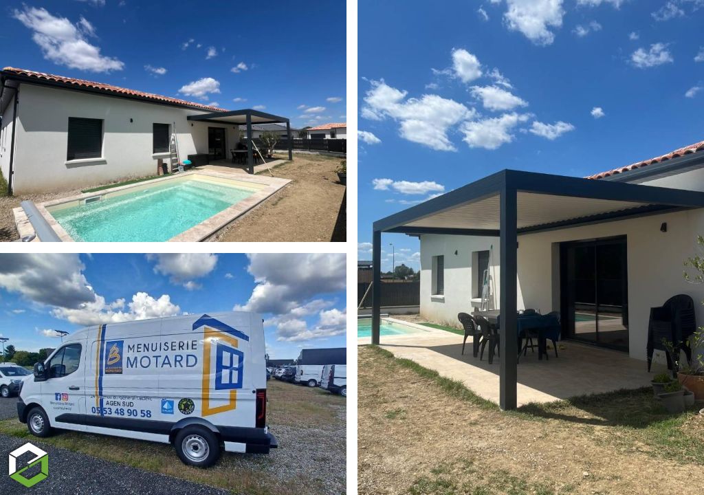 Ets Motard - Menuiserie Agenaise : Pose d'une pergola bioclimatique à lame orientable de chez Eleance