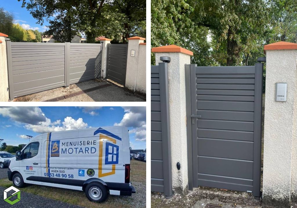 Ets Motard - Menuiserie Agenaise : Pose d'un portail et portillon en aluminium de chez Kostum 