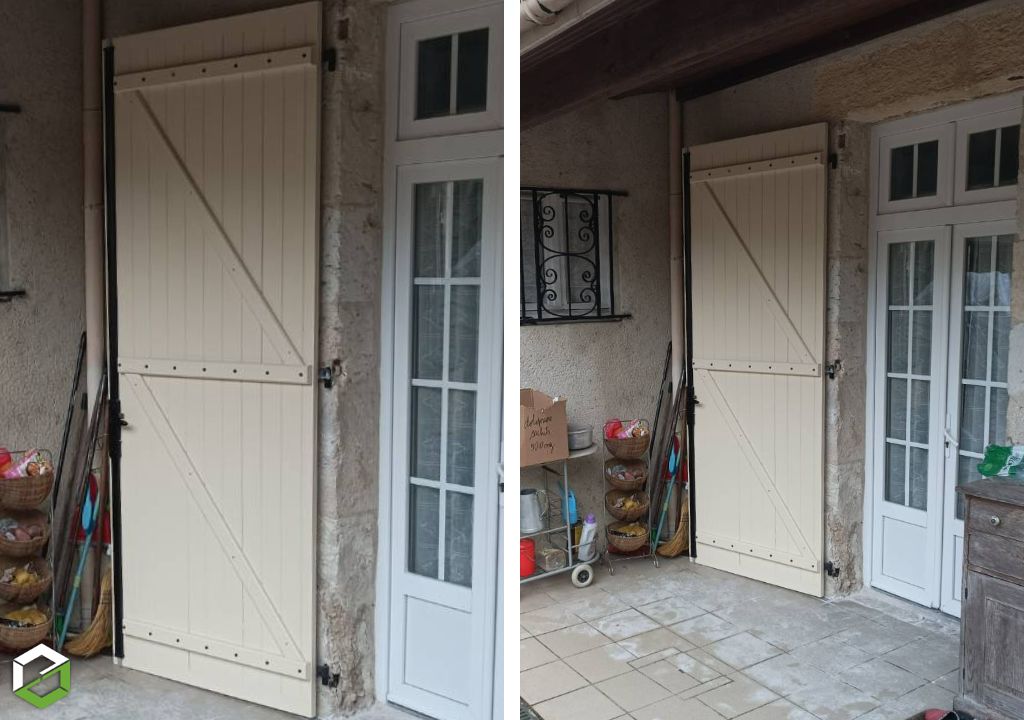 Consultez la chantier : remplacement d'un volet battant bois sur gonds existants