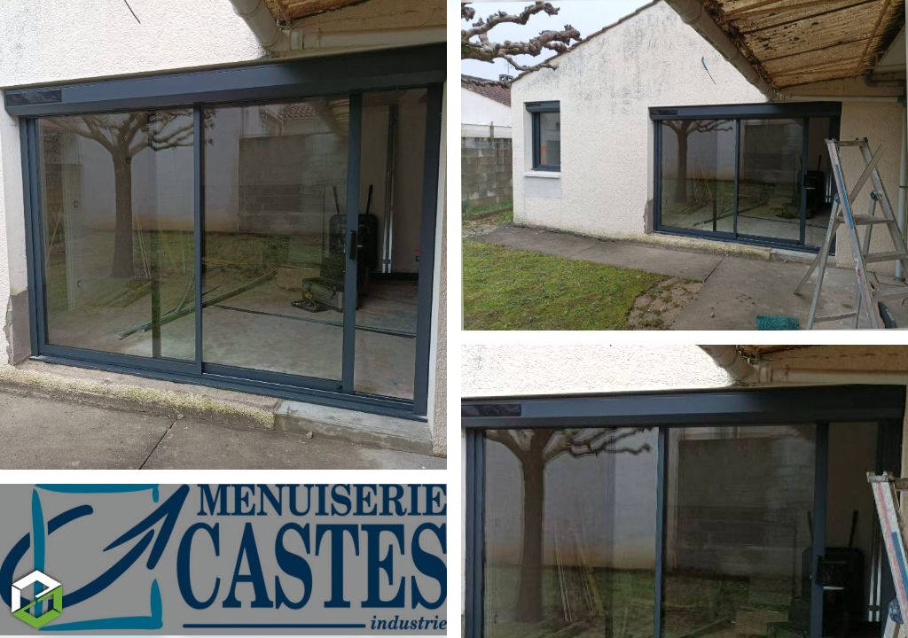 création d'ouverture pour l'installation d'une baie vitrée en aluminium gris anthracite
