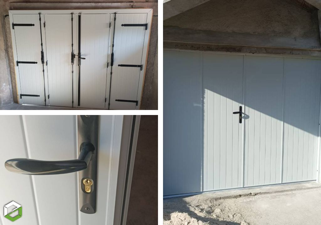 pose d'une porte de garage 4 vantaux en aluminium isolé