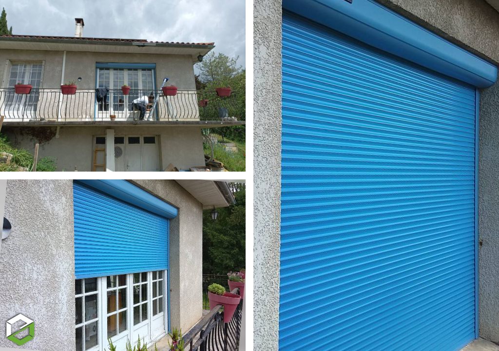 installation d'un volet roulant solaire coloris bleu ral 5024
