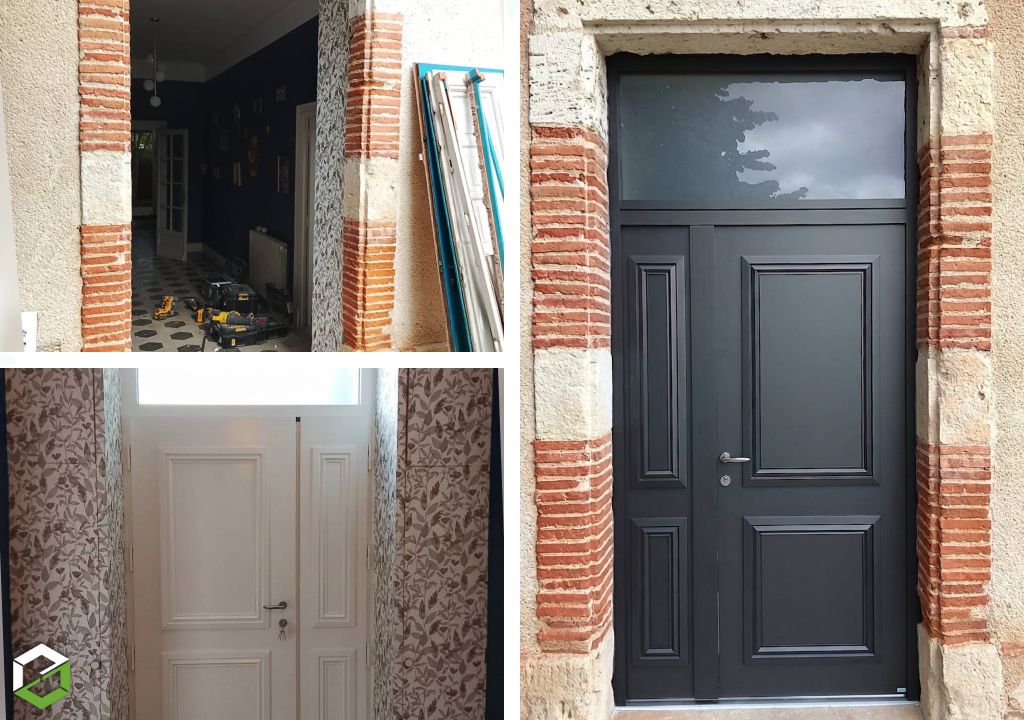 pose d'une porte d'entrée sur-mesure haute performance en aluminium signée zilten