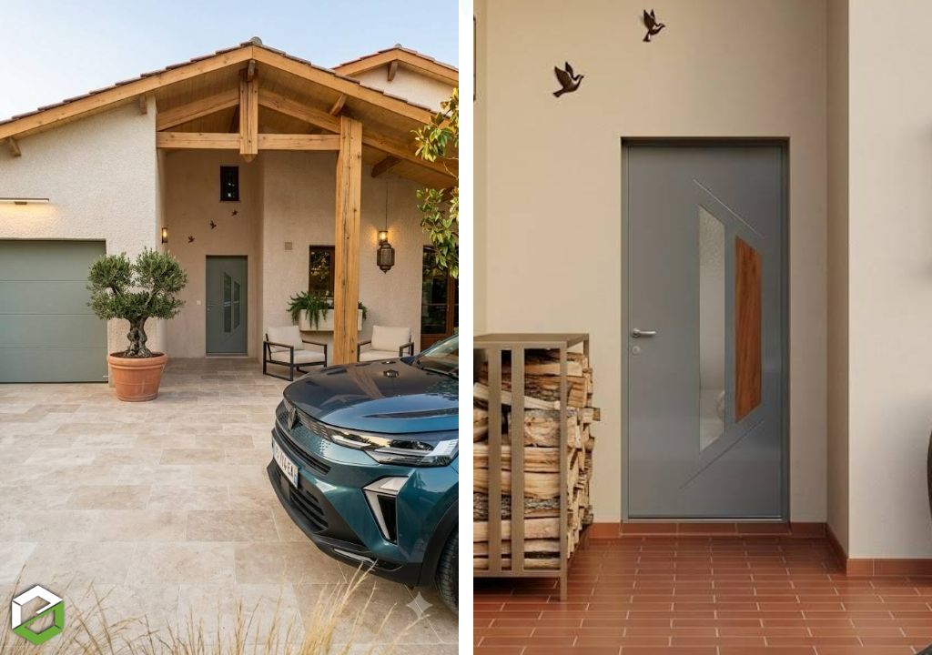 Magnifique changement de porte d'entrée en acier pour terminer la façade