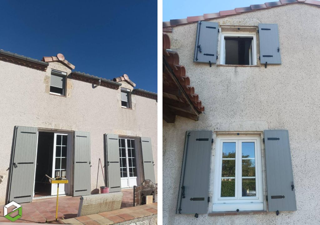 Remplacement de volets battants bois par de l'aluminium RAL 7030