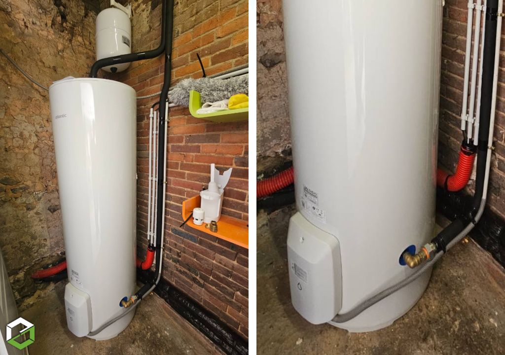 Installation d'un chauffe eau Atlantic ZENEO ACI vertical sur socle 300 litres