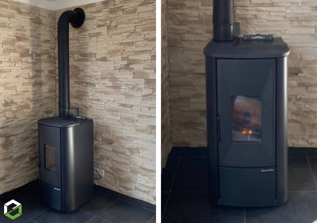 Installation d'un poële à granulés NORDICA EXTRAFLAME LINA 7kW - Entreprise RGE Qualibois Eau