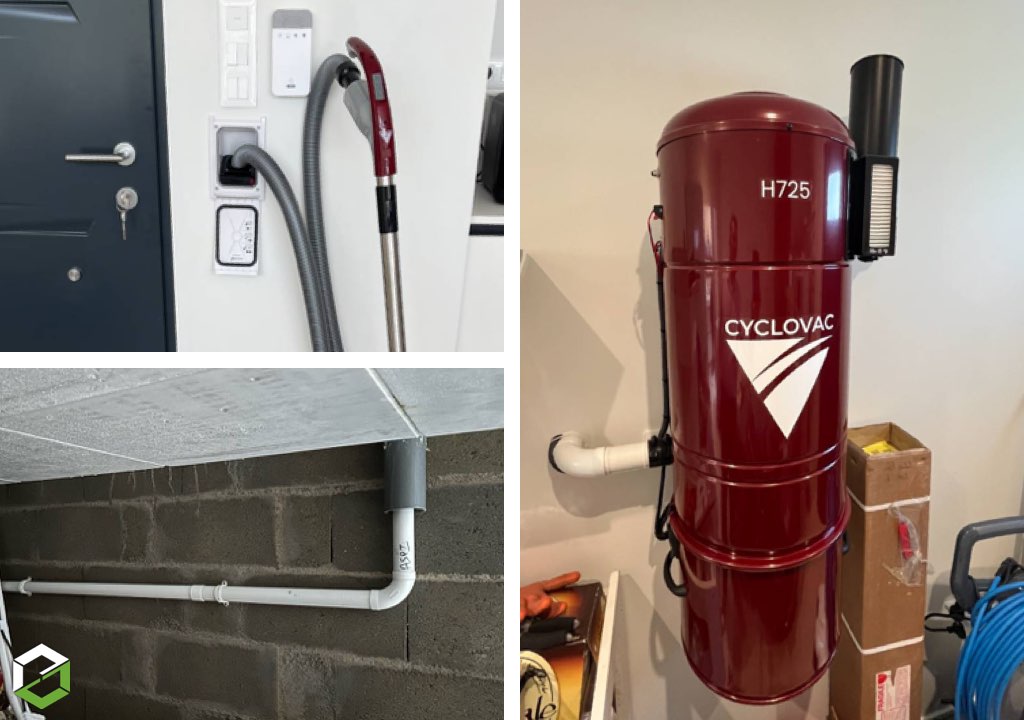 Consultez la chantier : installation d'une aspiration centralisée cyclovac avec 1 flexible retractable en maison neuve