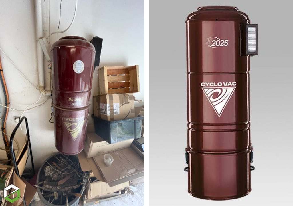 Consultez la chantier : remplacement d'une centrale d'aspiration cyclovac dl200 par une central cyclovac h2025e sur un réseau existant 