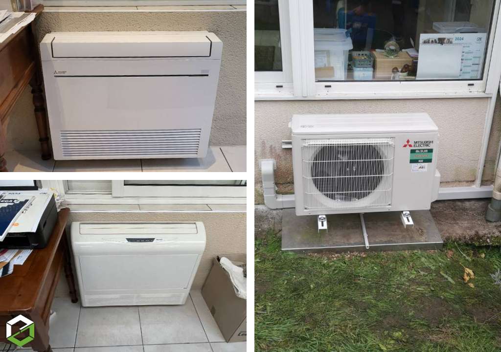 Remplacement d'une climatisation / Pompe à chaleur air/air AIRWELL par une pompe à chaleur air/air Mitsubishi Electric (pompe à chaleur aérothermique air/air - Climatisation) à l'Est de Tours 