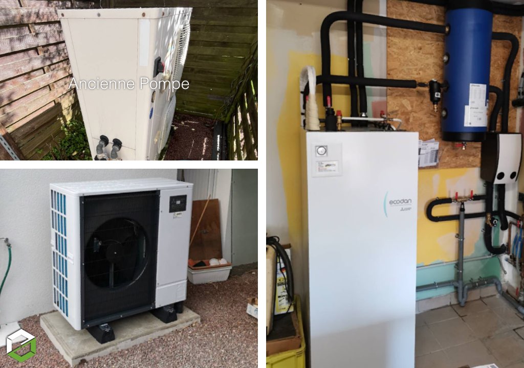 Consultez la chantier : remplacement d'une ancienne pac monobloc et d'un chauffe eau électrique par une pompe à chaleur avec production d'eau chaude sanitaire (ecs) mitsubishi air/eau - entreprise rge qualipac