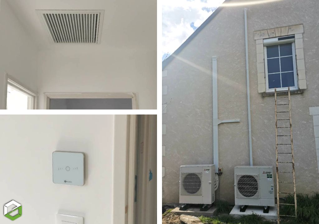 Installation d'une climatisation pompe à chaleur air/air type gainable Mitsubishi Electric avec régulation AIRZONE - Entreprise RGE QualiPAC
