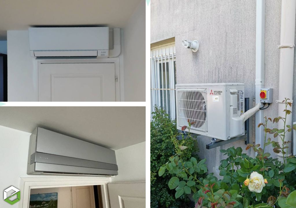 Remplacement d'une climatisation (PAC air/air DAIKIN) par une pompe à chaleur air/air Mitsubishi Electric (pompe à chaleur aérothermique - Climatisation réversible) 