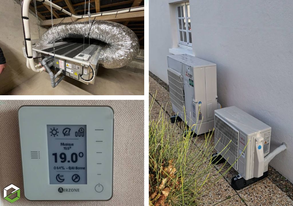 Installation d'une climatisation pompe à chaleur air/air type gainable Mitsubishi Electric avec régulation AIRZONE