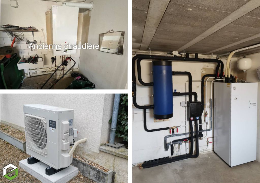 installation d'une pompe à chaleur mitsubishi electric air/eau avec pose d'une ventilation hygroréglable
