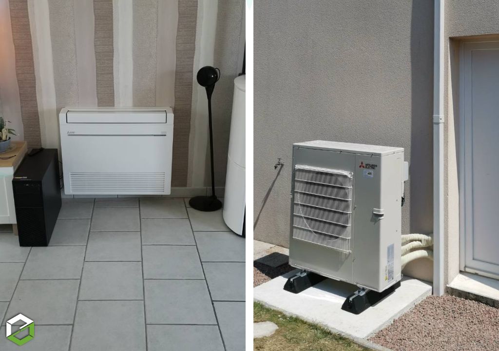 Installation d'une climatisation PAC air/air type console haute et basse Mitsubishi Electric par une entreprise RGE QualiPAC