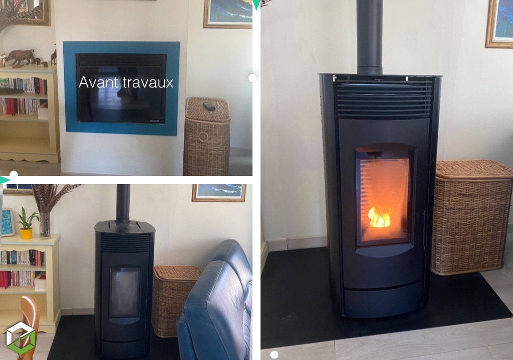 Installation d'un poêle à granulés (pellets) étanche ventouse - Installation RGE