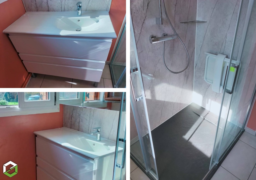 Réalisation d'une salle à bains avec une douche à faible hauteur (moins de 4 cm) - Installation Salle de Bains Arras-Pas de Calais (62)