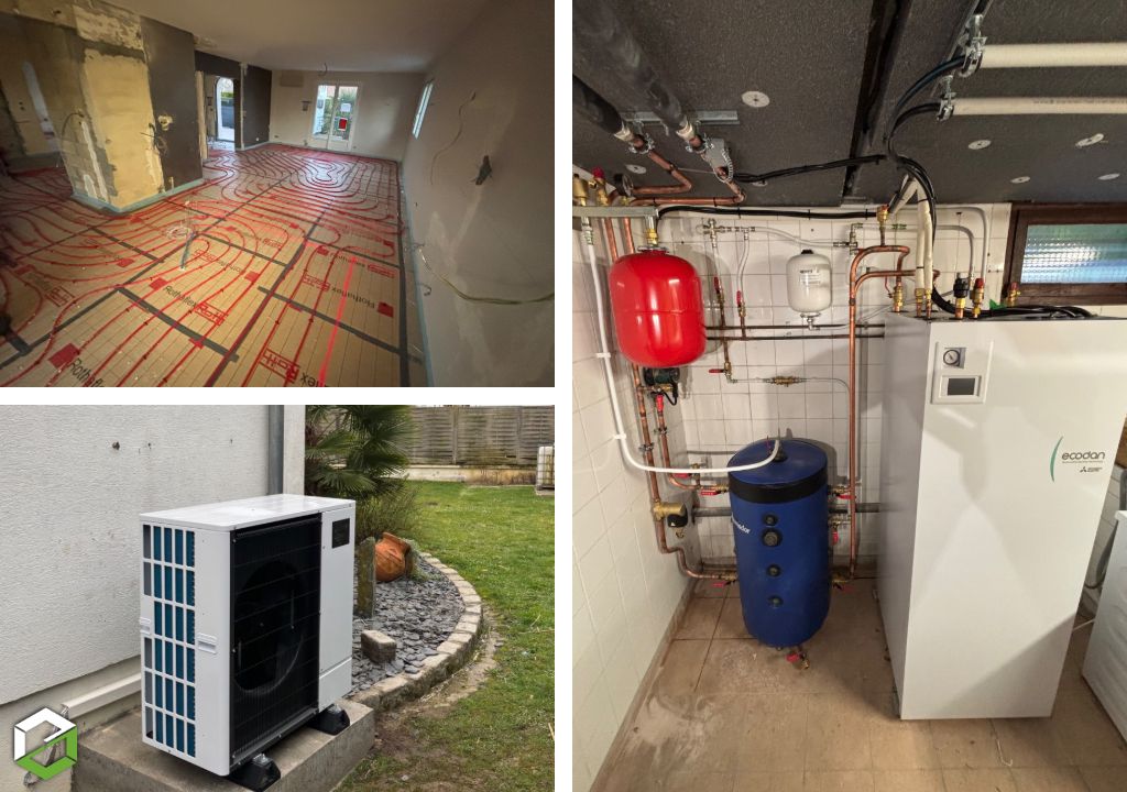 installation d’un plancher chauffant basse température et d’une pac air-eau
